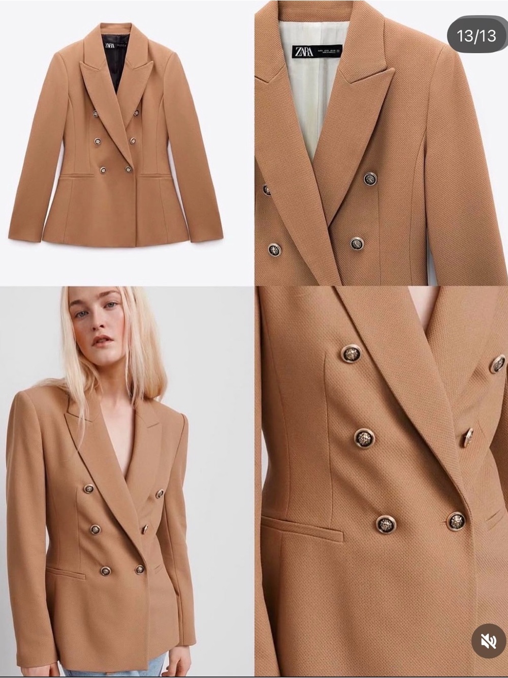 Zara Camel Double-Breasted Blazer